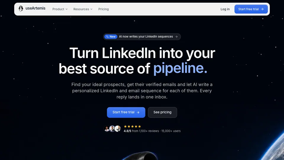Screenshot of Artemis homepage, captured 2026-10-19