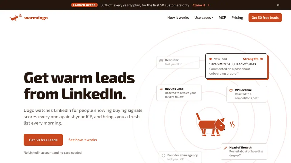 Screenshot of WarmDogo homepage, captured 2026-10-19