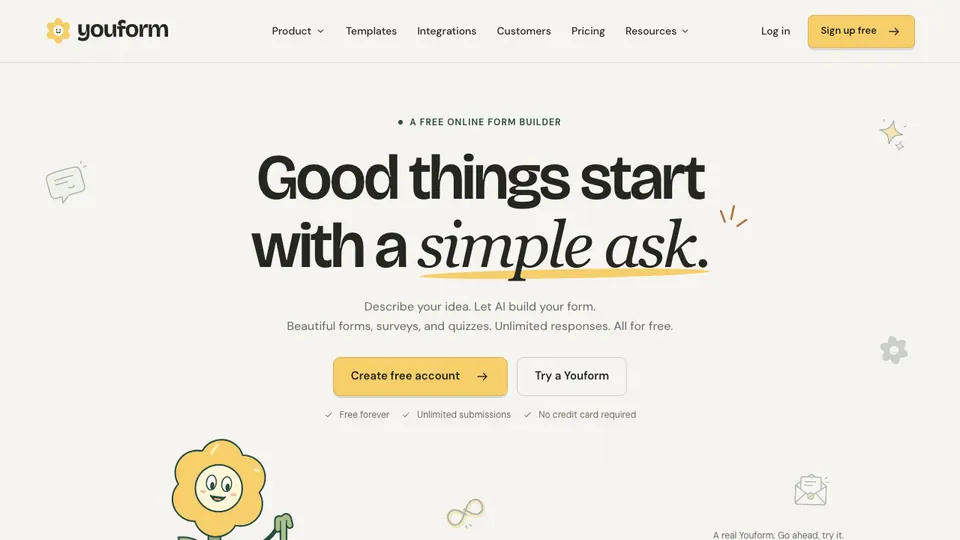 Screenshot of Youform homepage, captured 2026-10-19